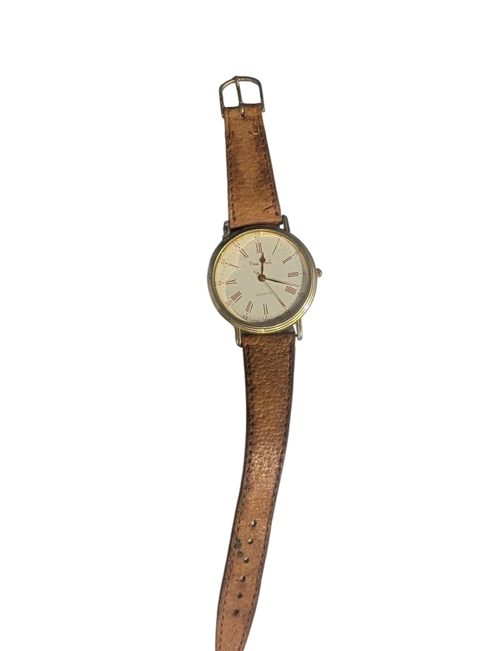 Men's Brown Leather Strap Dress Watch with Gold-Tone Case